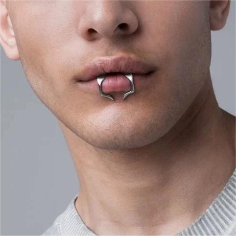 Cyberpunk 2Pcs Geometric Pattern Stackable Non Piercing Lip Cuff Set