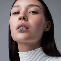 Thumbnail for Cyberpunk 2Pcs Geometric Pattern Stackable Non Piercing Lip Cuff Set