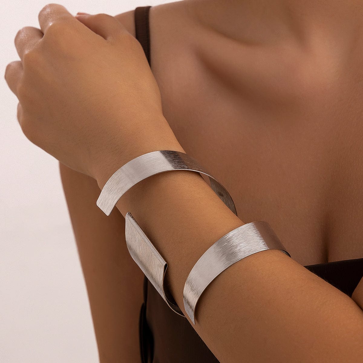 Cyberpunk Geometric Metallic Wrap Wide Cuff Bangle Bracelet