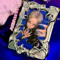 Thumbnail for Cyberpunk Irregular Silver Tone Kpop Keychain Photocard Holder - ArtGalleryZen