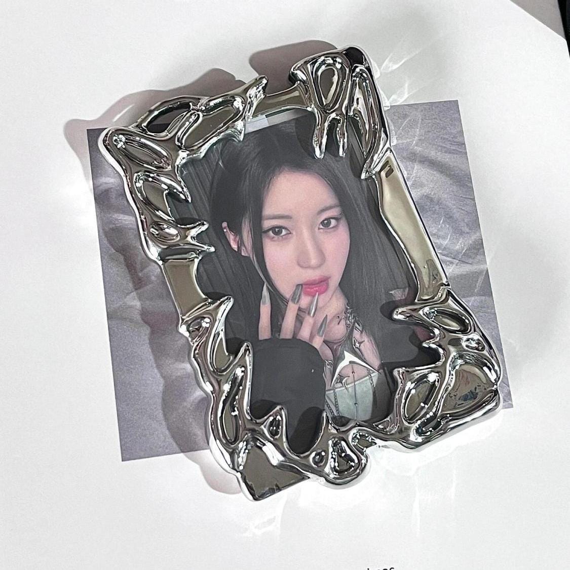 Cyberpunk Irregular Silver Tone Kpop Keychain Photocard Holder - ArtGalleryZen