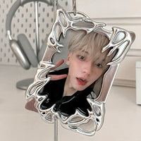 Thumbnail for Cyberpunk Irregular Silver Tone Kpop Keychain Photocard Holder - ArtGalleryZen