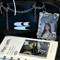 Thumbnail for Cyberpunk Irregular Silver Tone Kpop Keychain Photocard Holder - ArtGalleryZen