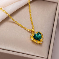 Thumbnail for CZ Inlaid Crystal Heart Pendant Necklace - ArtGalleryZen