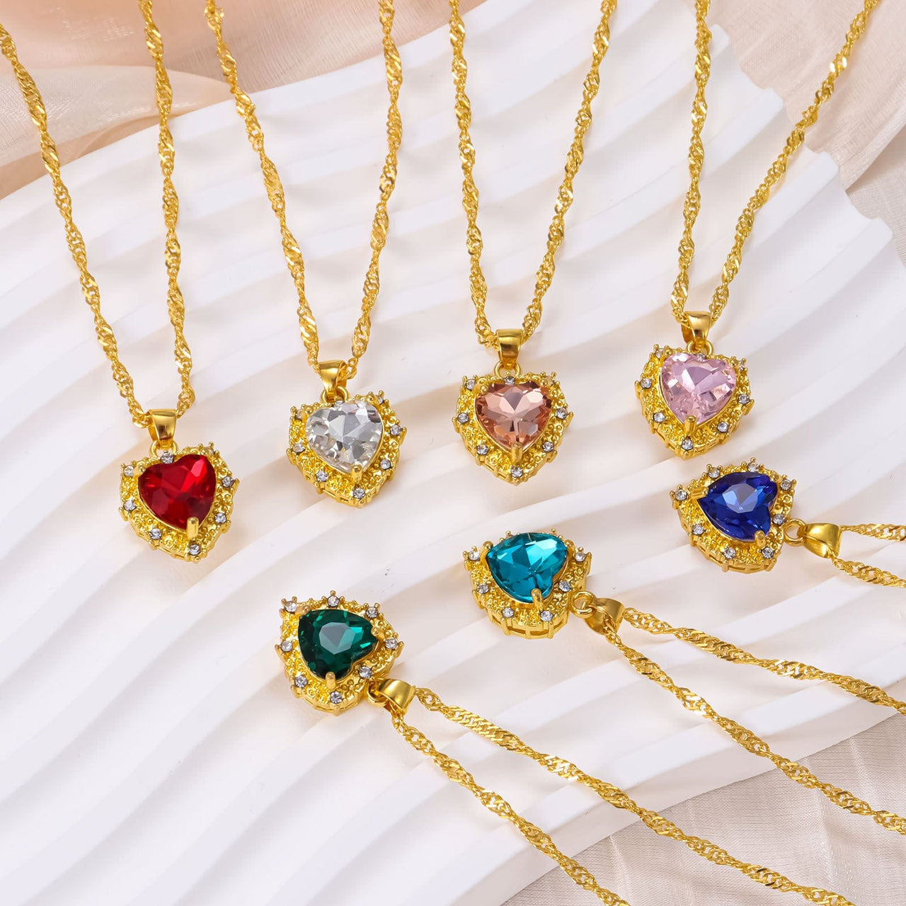 CZ Inlaid Crystal Heart Pendant Necklace - ArtGalleryZen