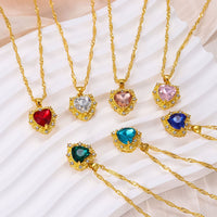 Thumbnail for CZ Inlaid Crystal Heart Pendant Necklace - ArtGalleryZen