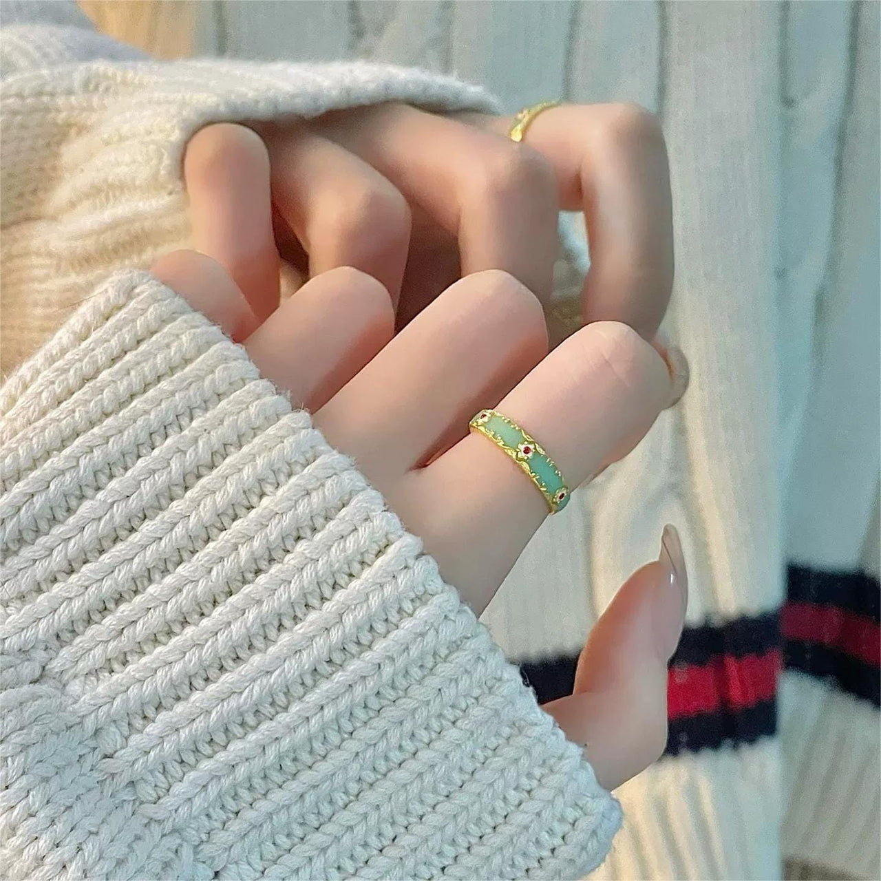 CZ Inlaid Enamel English Floral Ring - ArtGalleryZen