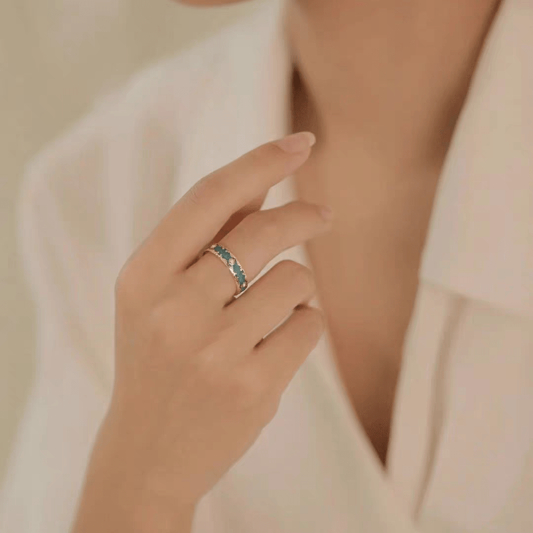 CZ Inlaid Enamel English Floral Ring - ArtGalleryZen