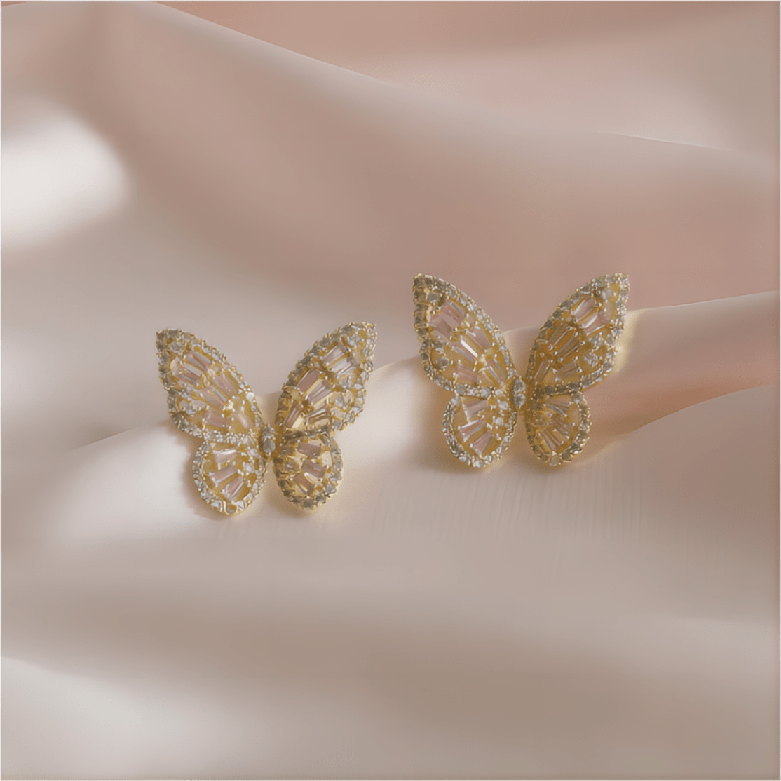 CZ Inlaid Hollowed-out Butterfly S925 Earposts Stud Earrings - ArtGalleryZen