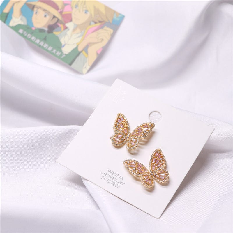 CZ Inlaid Hollowed-out Butterfly S925 Earposts Stud Earrings - ArtGalleryZen