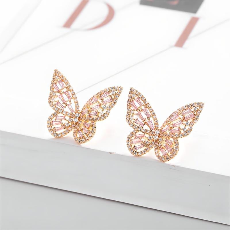 CZ Inlaid Hollowed-out Butterfly S925 Earposts Stud Earrings - ArtGalleryZen