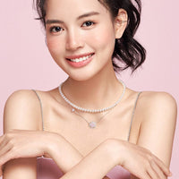 Thumbnail for CZ Inlaid Pink Crystal Floral Heart Necklace - ArtGalleryZen