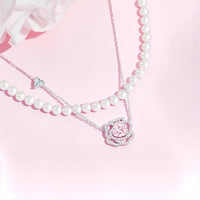 Thumbnail for CZ Inlaid Pink Crystal Floral Heart Necklace - ArtGalleryZen