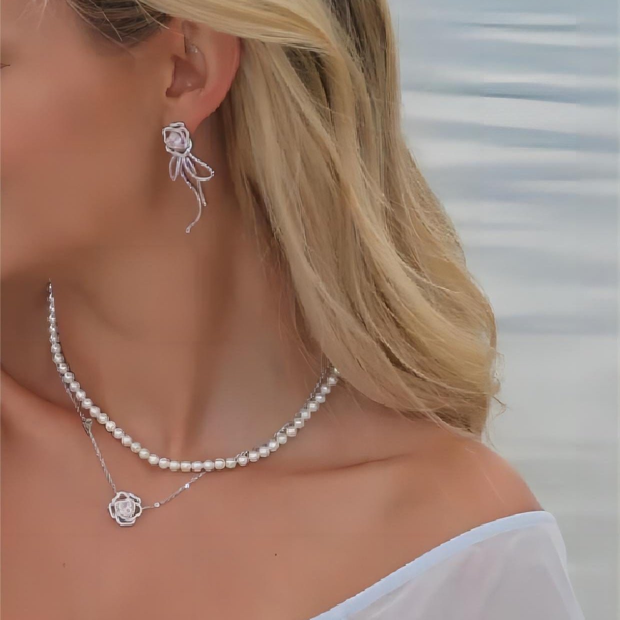 CZ Inlaid Pink Crystal Floral Heart Necklace - ArtGalleryZen