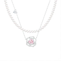 Thumbnail for CZ Inlaid Pink Crystal Floral Heart Necklace - ArtGalleryZen