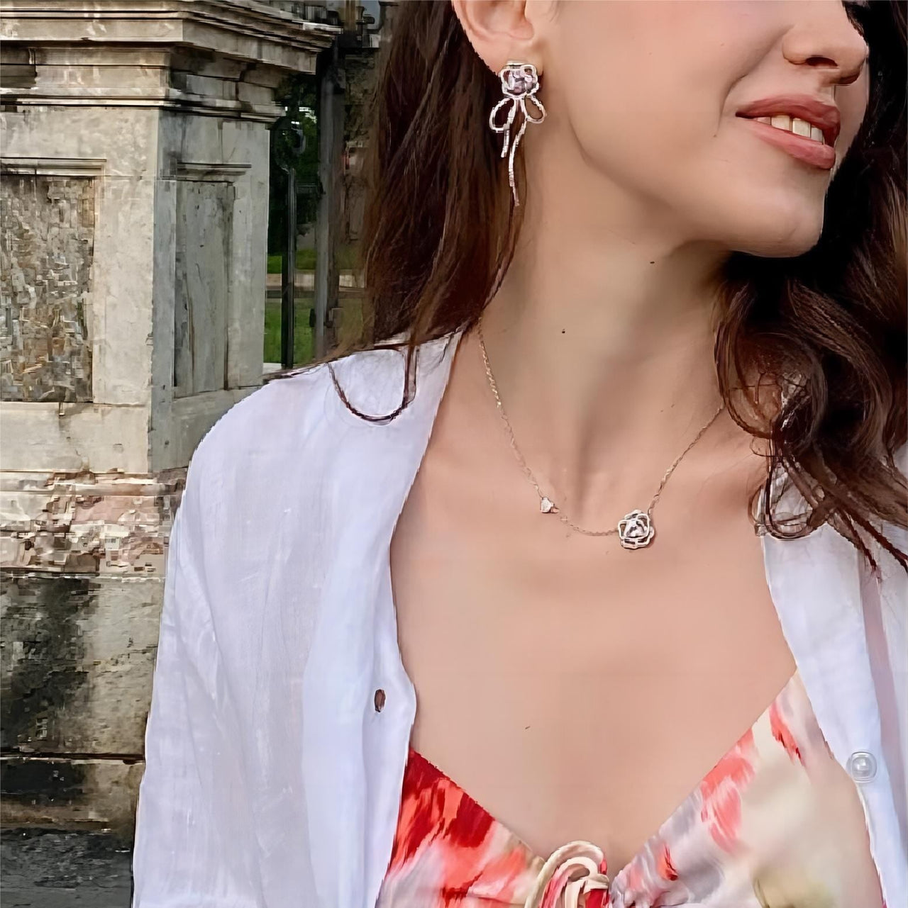 CZ Inlaid Pink Crystal Floral Heart Necklace - ArtGalleryZen