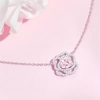 Thumbnail for CZ Inlaid Pink Crystal Floral Heart Necklace - ArtGalleryZen