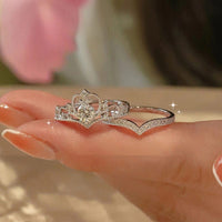 Thumbnail for CZ Inlaid Stackable Silver Crown Ring Set - ArtGalleryZen