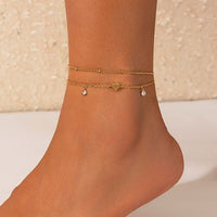 Thumbnail for Dainty 2Pcs Rhinestone Heart Charm Saturn Chain Anklet Set