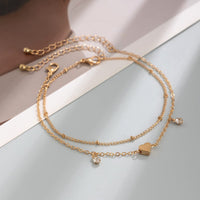 Thumbnail for Dainty 2Pcs Rhinestone Heart Charm Saturn Chain Anklet Set