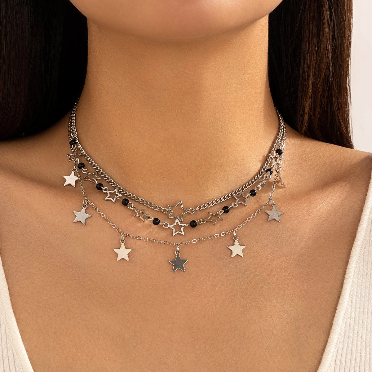 Dainty 3Pcs Star Tassel Pearl Cable Chain Necklace Set