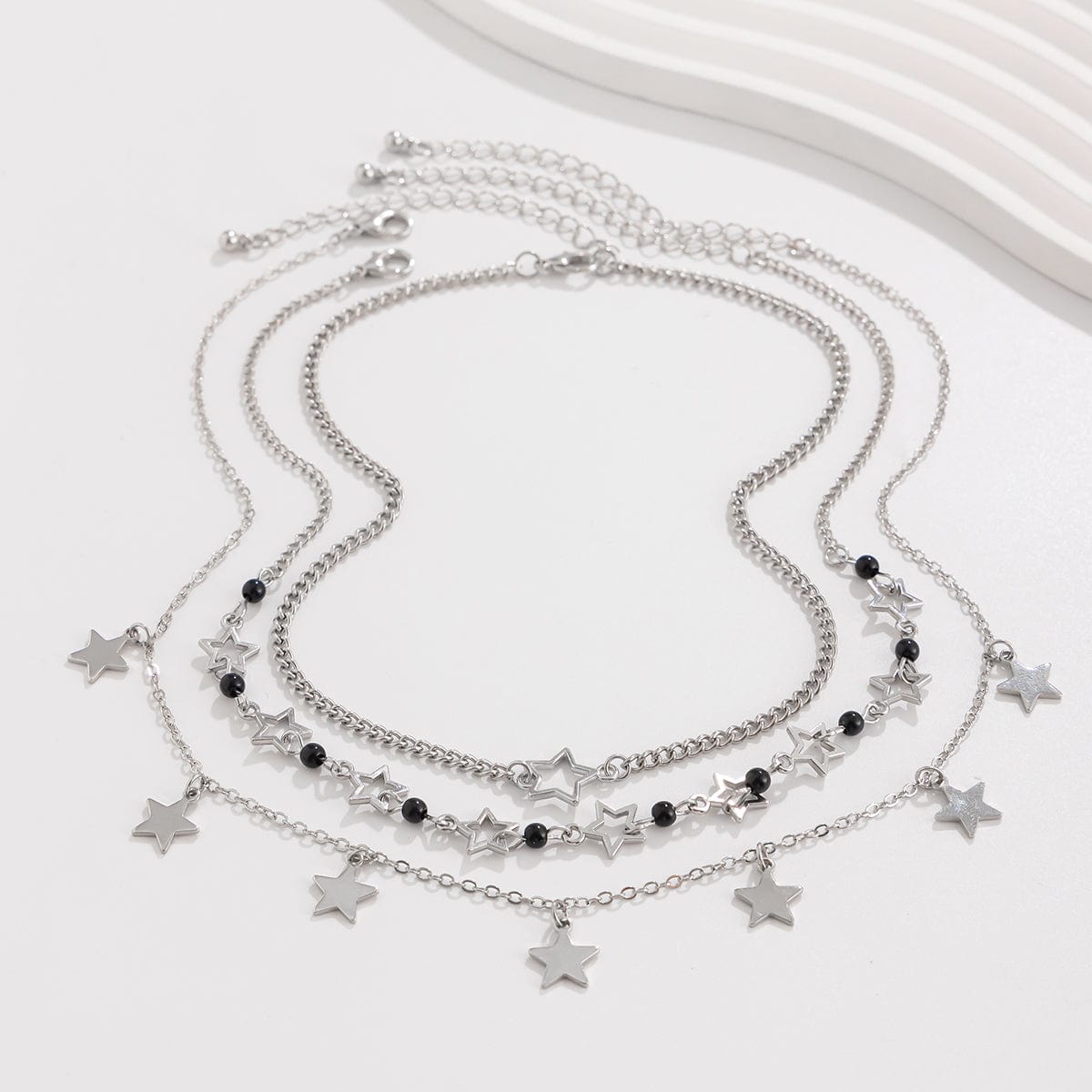 Dainty 3Pcs Star Tassel Pearl Cable Chain Necklace Set