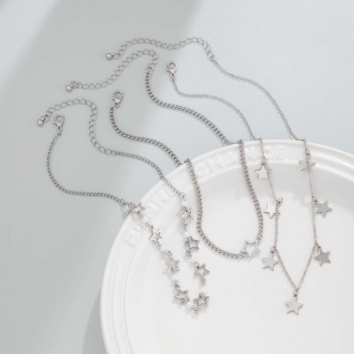 Dainty 3Pcs Star Tassel Pearl Cable Chain Necklace Set