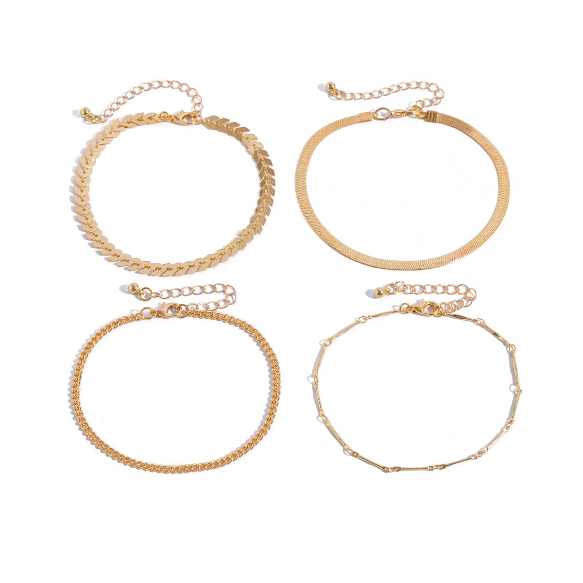 Dainty 4Pcs Gold Silver Tone Snake Chain Stackable Anklet Set