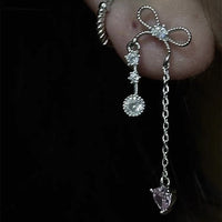 Thumbnail for Dainty Bowknot Crystal Inlaid Heart Tassel Chain Earrings