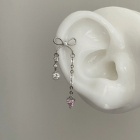 Thumbnail for Dainty Bowknot Crystal Inlaid Heart Tassel Chain Earrings