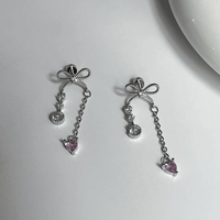 Thumbnail for Dainty Bowknot Crystal Inlaid Heart Tassel Chain Earrings