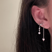 Thumbnail for Dainty Bowknot Crystal Inlaid Heart Tassel Chain Earrings