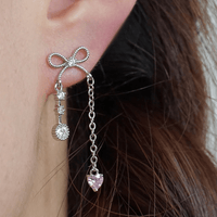 Thumbnail for Dainty Bowknot Crystal Inlaid Heart Tassel Chain Earrings