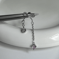 Thumbnail for Dainty Bowknot Crystal Inlaid Heart Tassel Chain Earrings