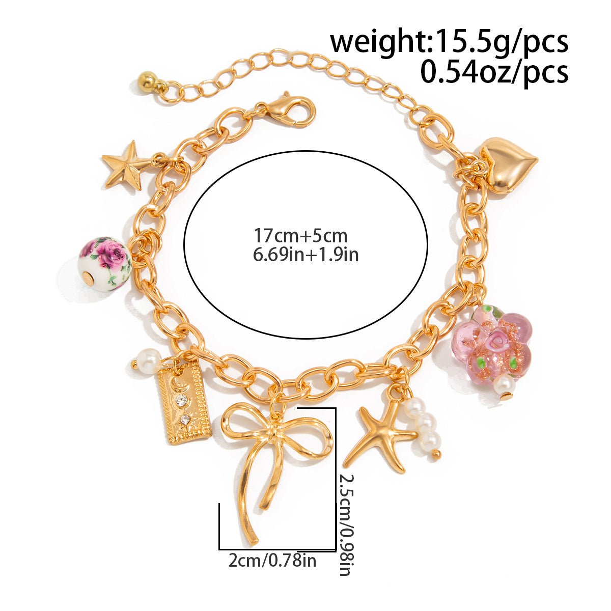 Dainty Bowknot Flower Ceramic Beads Heart Pendant Bracelet - ArtGalleryZen