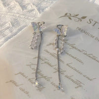 Thumbnail for Dainty Butterfly Pearl Chain Rhinestone Tassel Ear Cuff Earrings - ArtGalleryZen