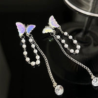 Thumbnail for Dainty Butterfly Pearl Chain Rhinestone Tassel Ear Cuff Earrings - ArtGalleryZen