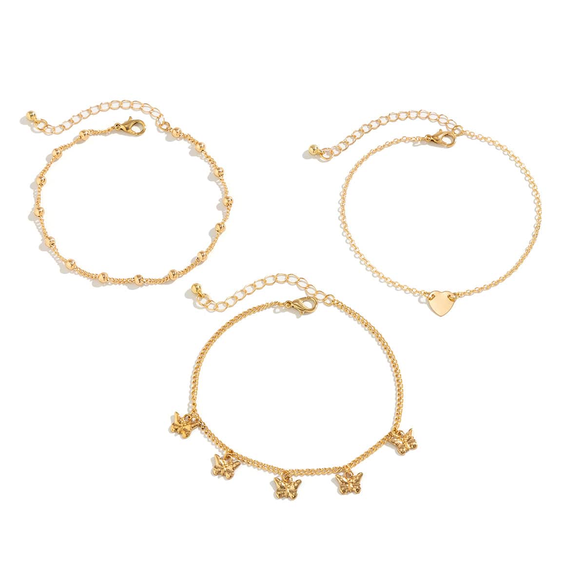 Dainty Butterfly Tassel Heart Charm Anklet Set - ArtGalleryZen