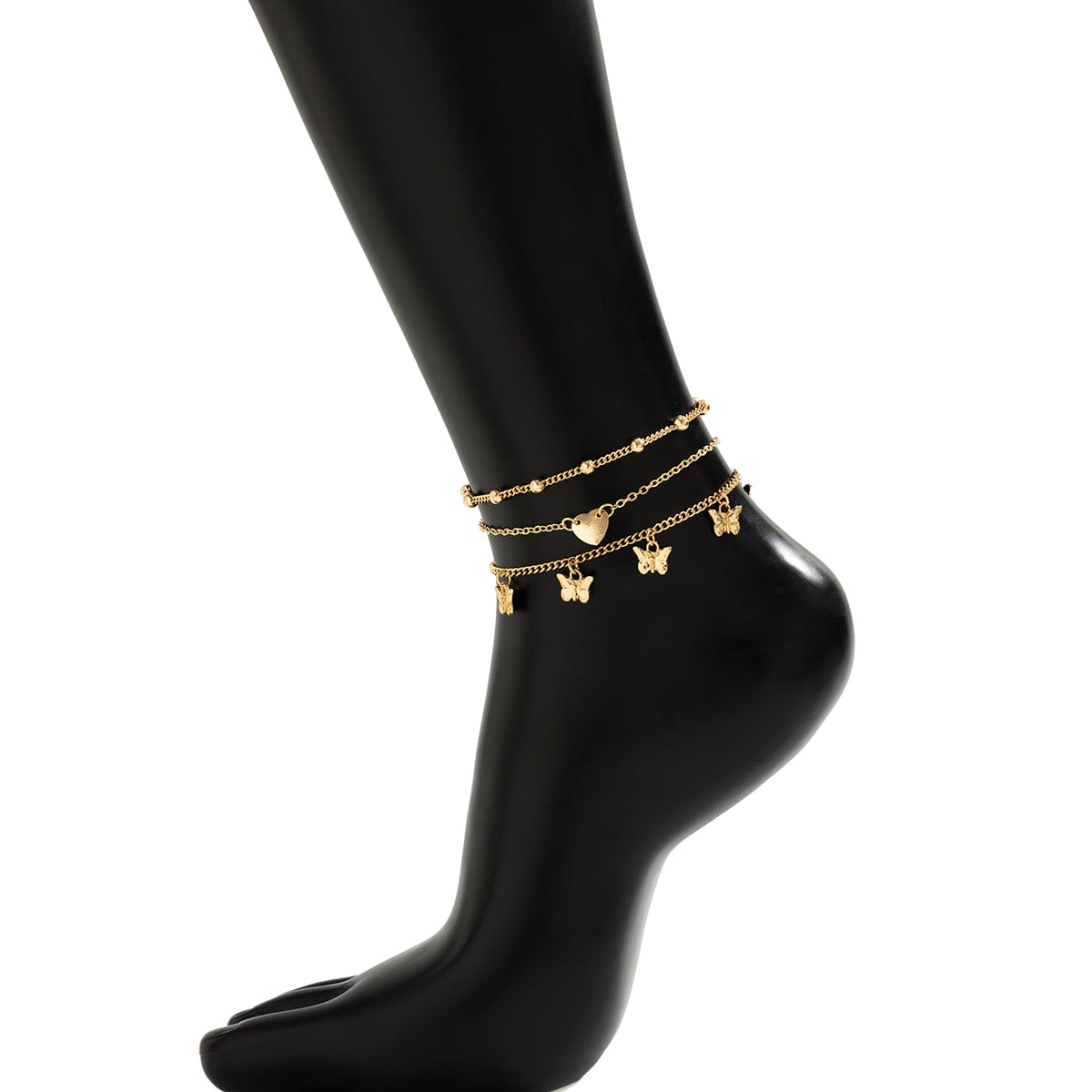 Dainty Butterfly Tassel Heart Charm Anklet Set - ArtGalleryZen