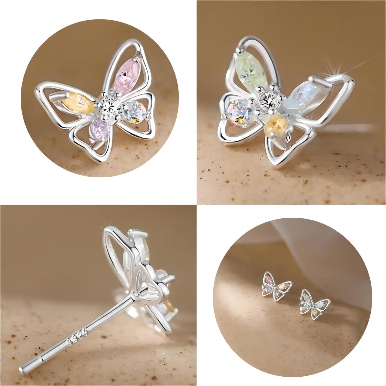 Dainty Colorful CZ Inlaid Silver Butterfly Earrings - ArtGalleryZen