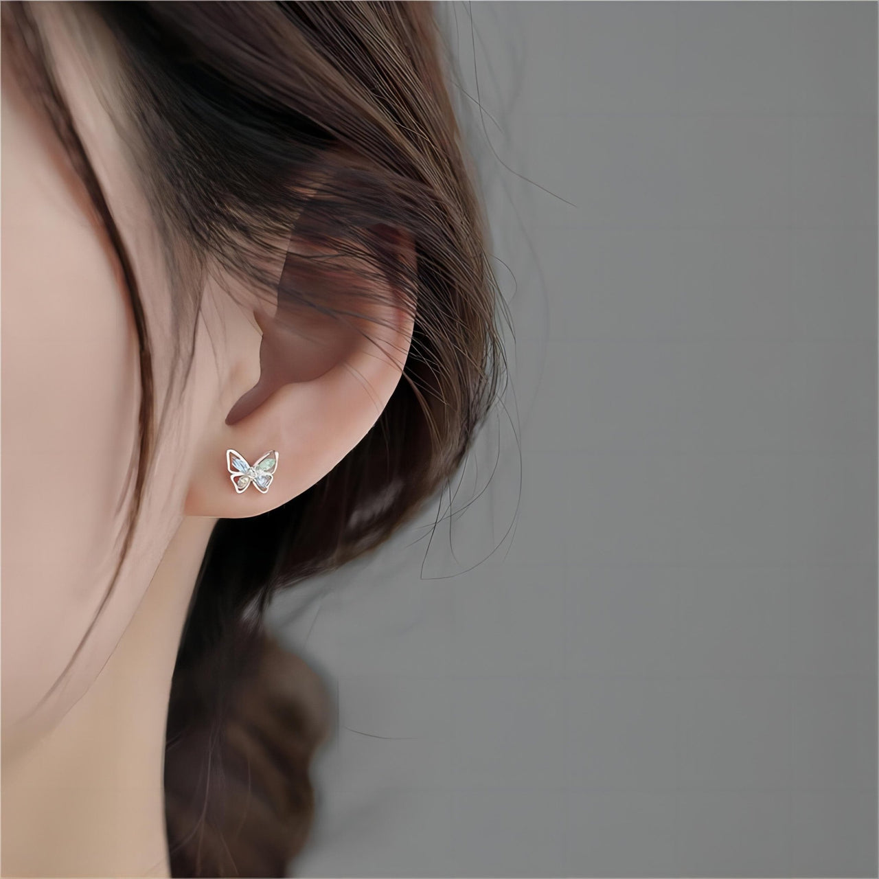 Dainty Colorful CZ Inlaid Silver Butterfly Earrings - ArtGalleryZen