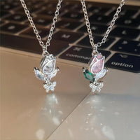 Thumbnail for Dainty Crystal Butterfly Tulip Necklace - ArtGalleryZen