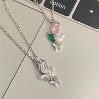 Thumbnail for Dainty Crystal Butterfly Tulip Necklace - ArtGalleryZen