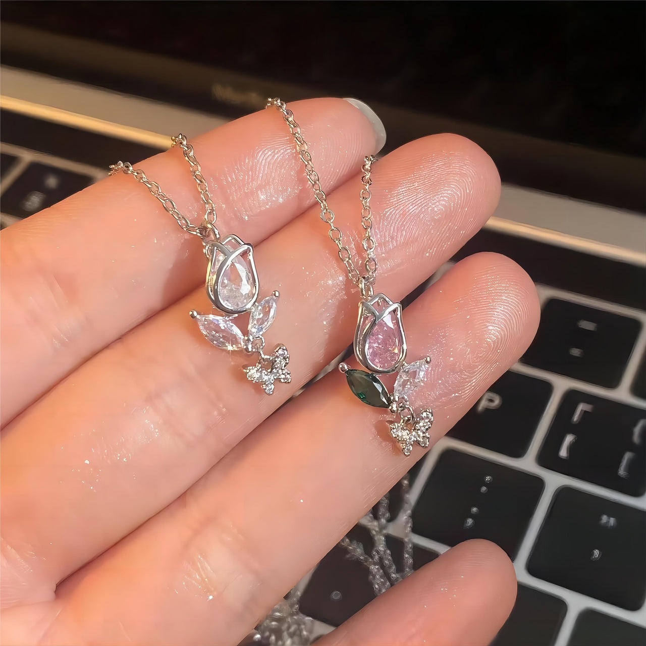 Dainty Crystal Butterfly Bracelet (Silver)