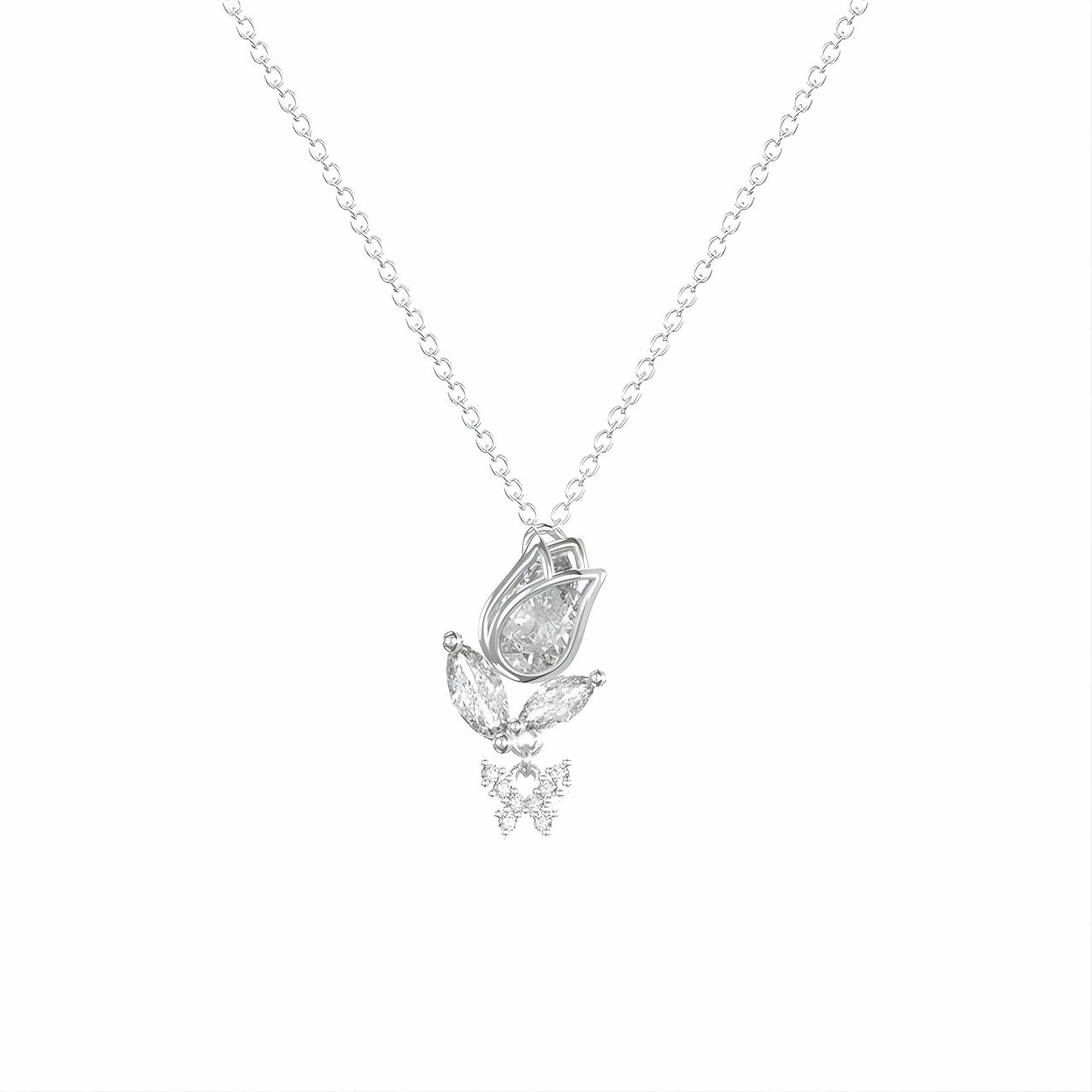 Dainty Crystal Butterfly Tulip Necklace - ArtGalleryZen