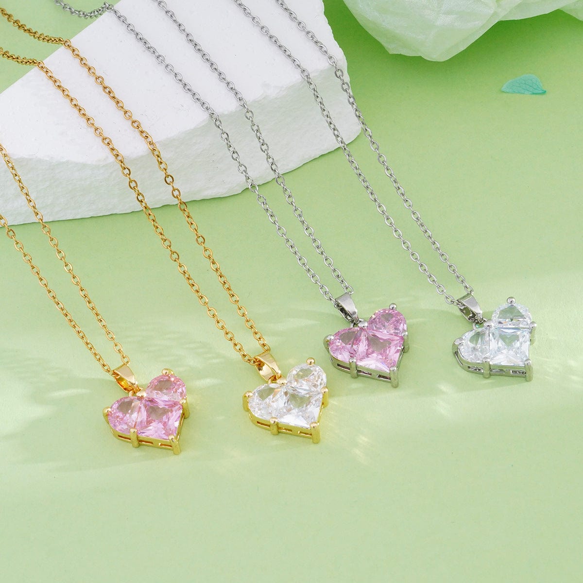 Dainty Crystal Heart Pendant Necklace - ArtGalleryZen