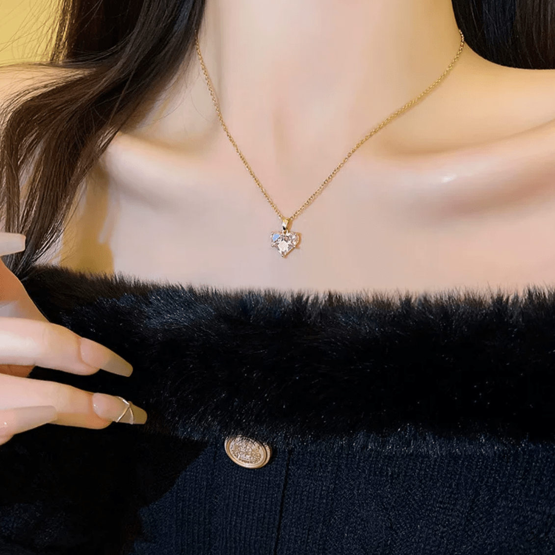 Dainty Crystal Heart Pendant Necklace