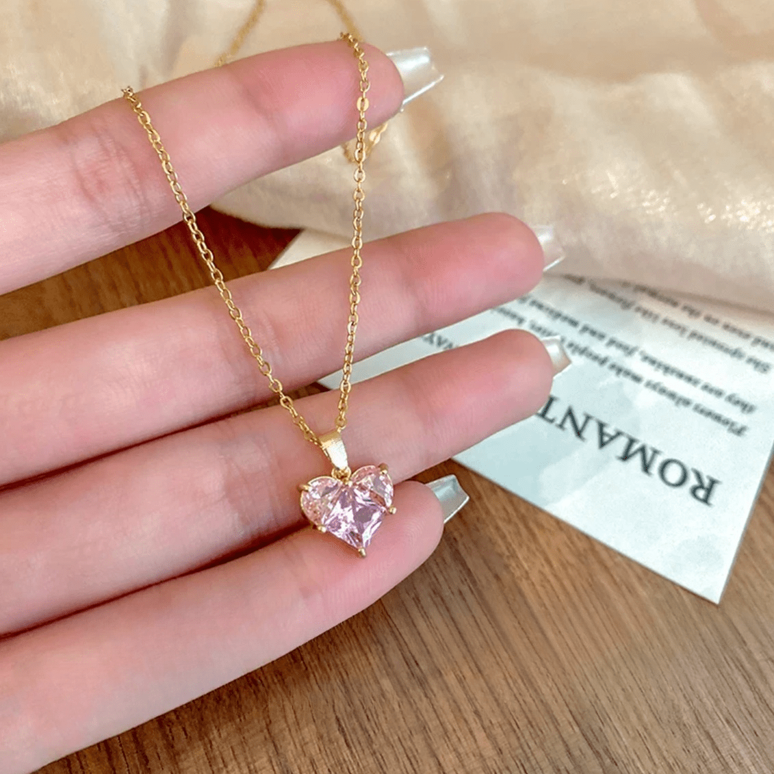 Dainty Crystal Heart Pendant Necklace