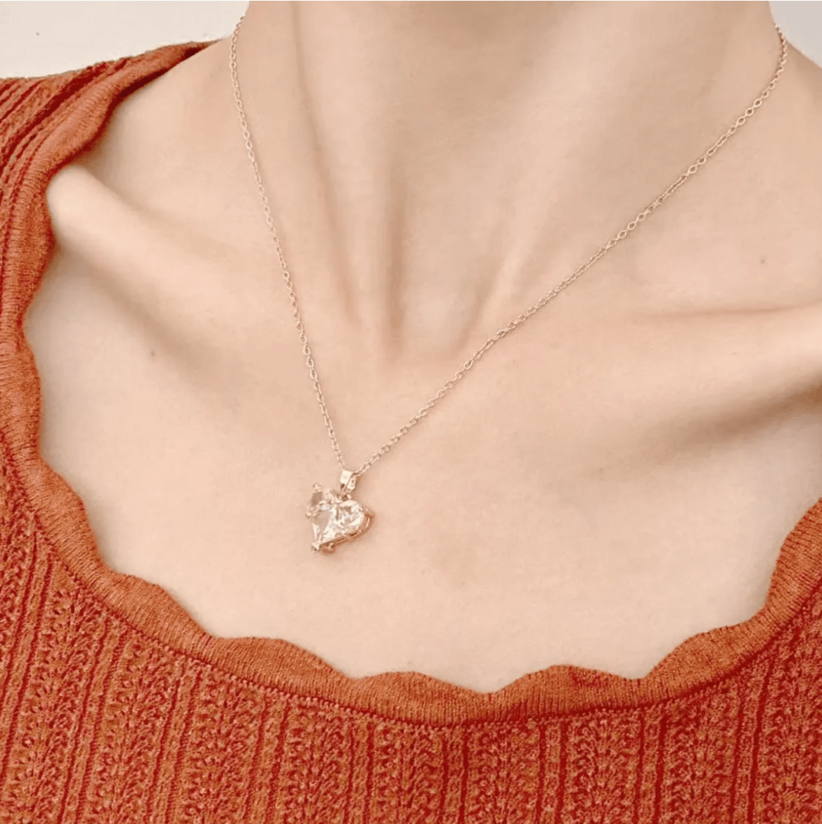 Dainty Crystal Heart Pendant Necklace