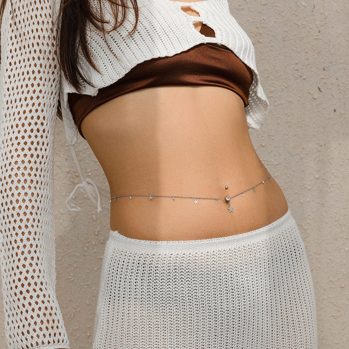 Dainty Crystal Star Tassel Navel Piercing Belly Chain